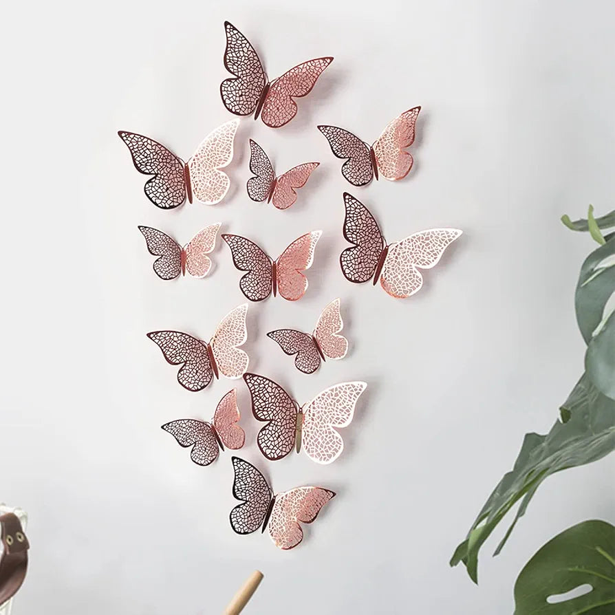 Jaamso Royals Rose 3d Butterefly Butterfly Stickers for Wall Set of 12