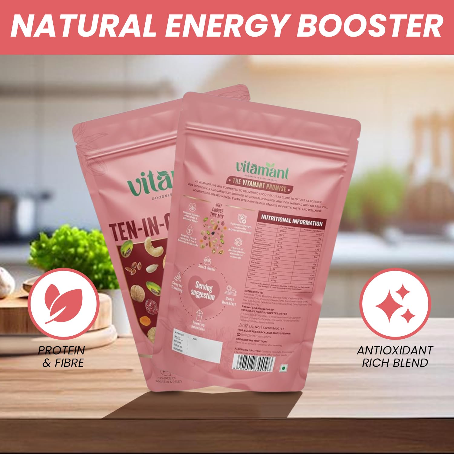 Vitamant 10-in-1 Trail Mix | Premium Mixed Dry Fruits, Nuts & Seeds | Healthy Snack | No Added Sugar | Natural Energy Booster | 250g