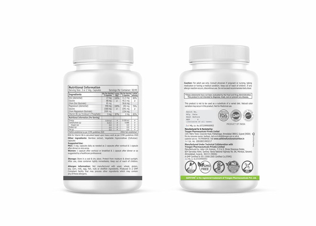ZMActiv ZINC & MAGNESIUM GLYCINATE with ACTIVE VITAMIN B6 P5P Sports Recovery, Restful Sleep, Immunity, Glutathione Booster, Bioavailable, Safe (90 Veg Capsules)
