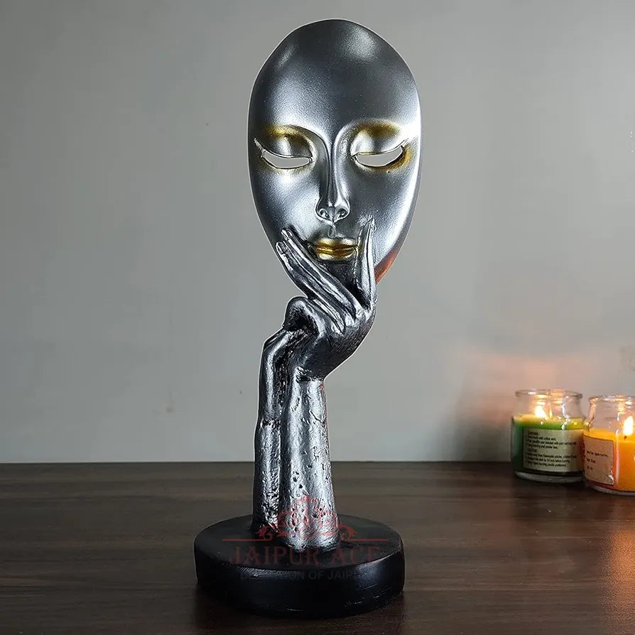 Jaipur Ace Lady Face Statue Sculptures Showpieces Creative Abstract Design Art Silver Face