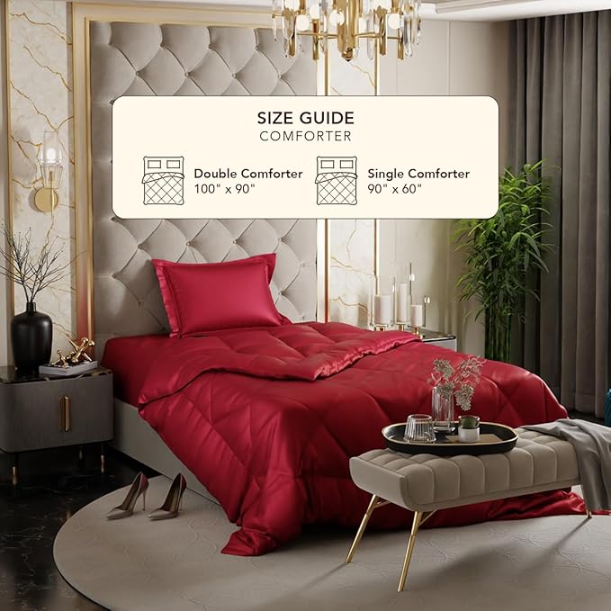 Stoa Paris Satin Comforter Double Bed with 300 TC 1 Pillow Covers Colour Flirty Red