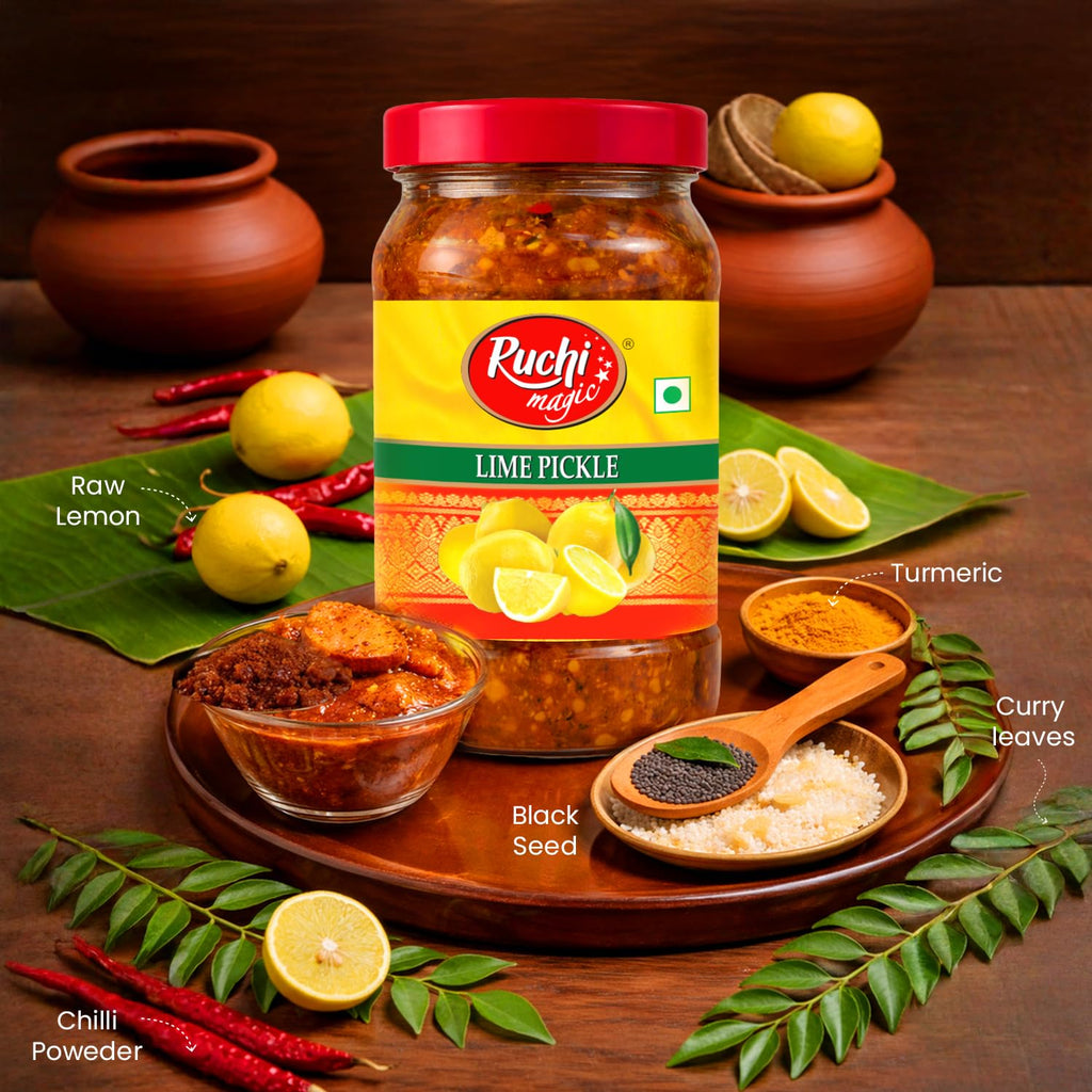 Ruchi Magic Lime Pickle | Tangy and Spicy Traditional Indian Taste | Sun-Ripened Lemon Pieces Blended with Aromatic Spices | Perfect with all Meals | 1 kg