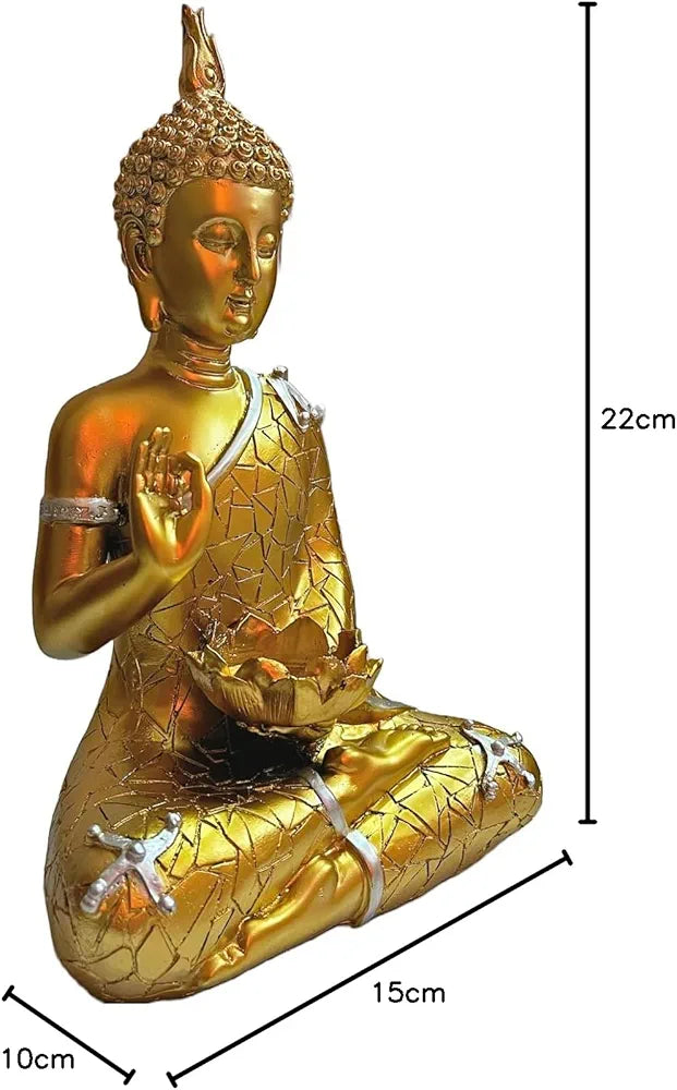 Alila Golden Meditating Buddha Statue Idol for Home Living Room Decor Office Corporate Gift 9 Inches