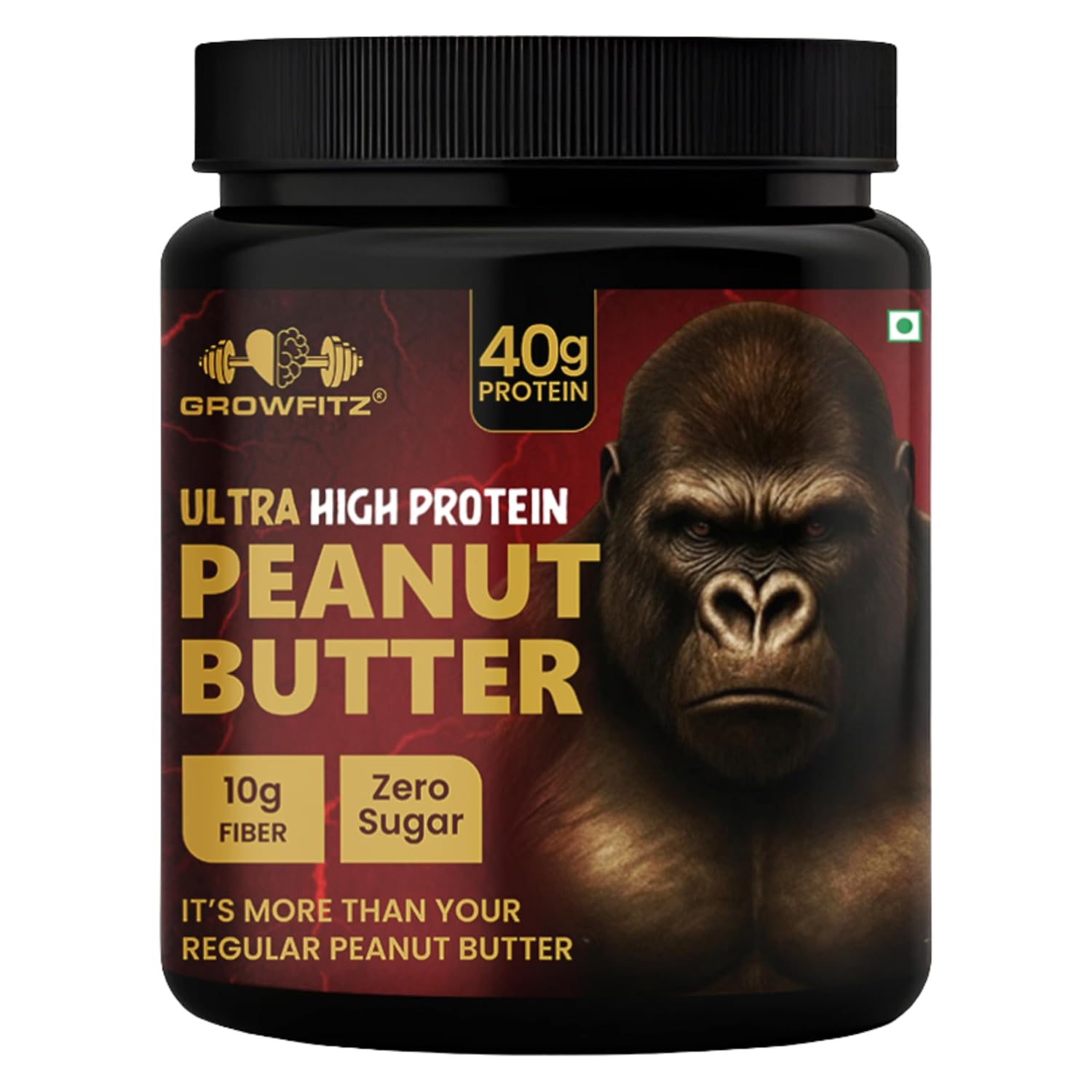 Growfitz ULTRA HIGH PROTEIN Peanut Butter 800g | Smooth & Unsweetened | 40g Protein in Serving | High Fiber | No Added Sugar | 100% Roasted Peanuts