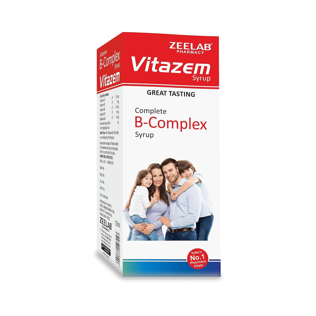 Zeelab Vitazem Syrup 120ml | Complete Vitamin B-Complex Syrup Supplement for Men and Women | Sugar Free