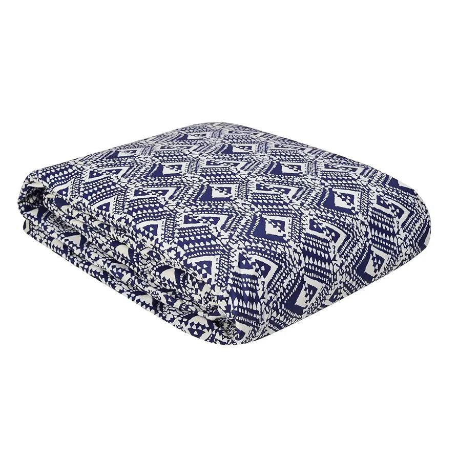 Trance Home Linen 150 GSM Pure Cotton Reversible Dohar Double Bed Size AC Blanket Comforter Soft Light-Weight Bed Blanket Colour Navy Blue Abstract