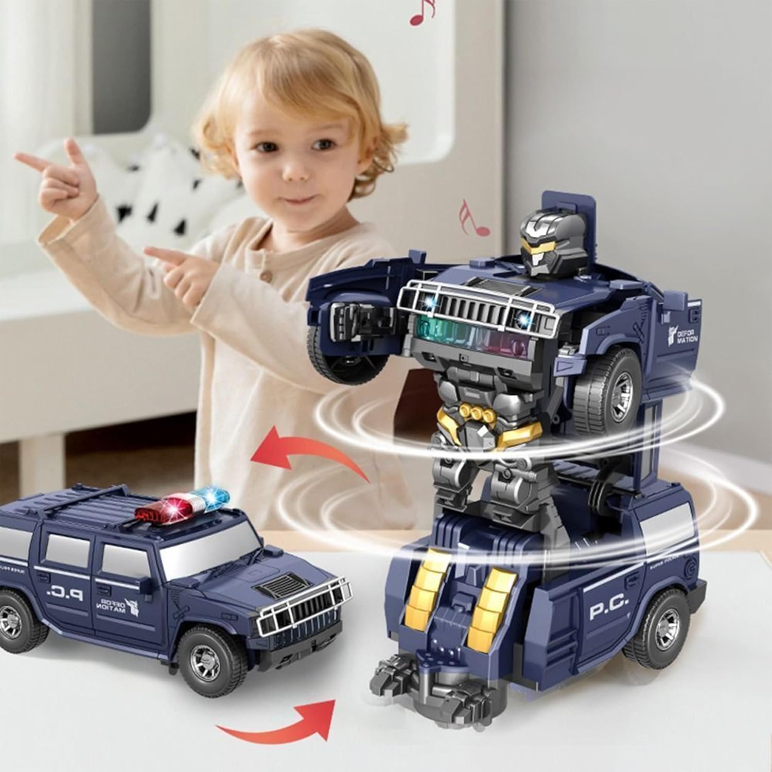 Kidology Transforming Robot Car Black With Light Police Cars for Kids