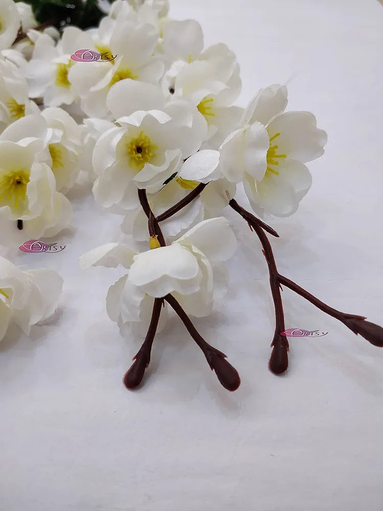 Artificial Flowers Bunch for Decoration Cherry Blossom Ideal for vaseWithout vase White