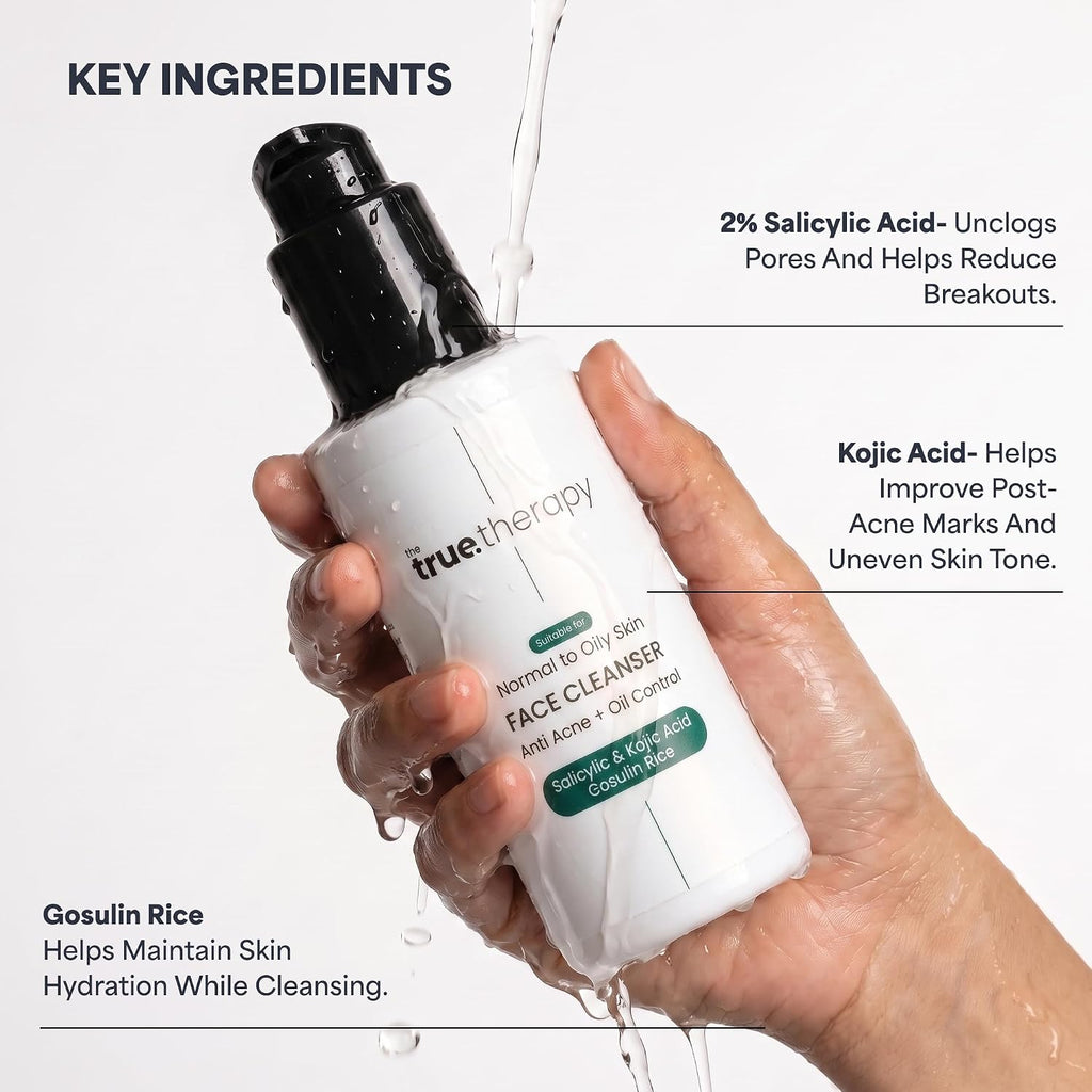 THE TRUE THERAPY Salicylic Acid Face Cleanser for Acne & Oily Skin | With 2% Salicylic Acid, Kojic Acid & Gosulin Rice | Deep Pore Cleansing Face Wash for Oil Control & Blackheads | 100 ml