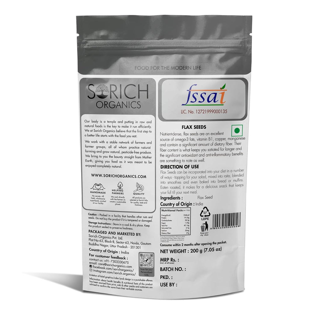Sorich Organics Flax Seed - Alsi Beej|Alsi Seeds for Hair Growth | Raw Seeds for Eating | Source of Iron & Dietary Fibre | Rich in Protein
