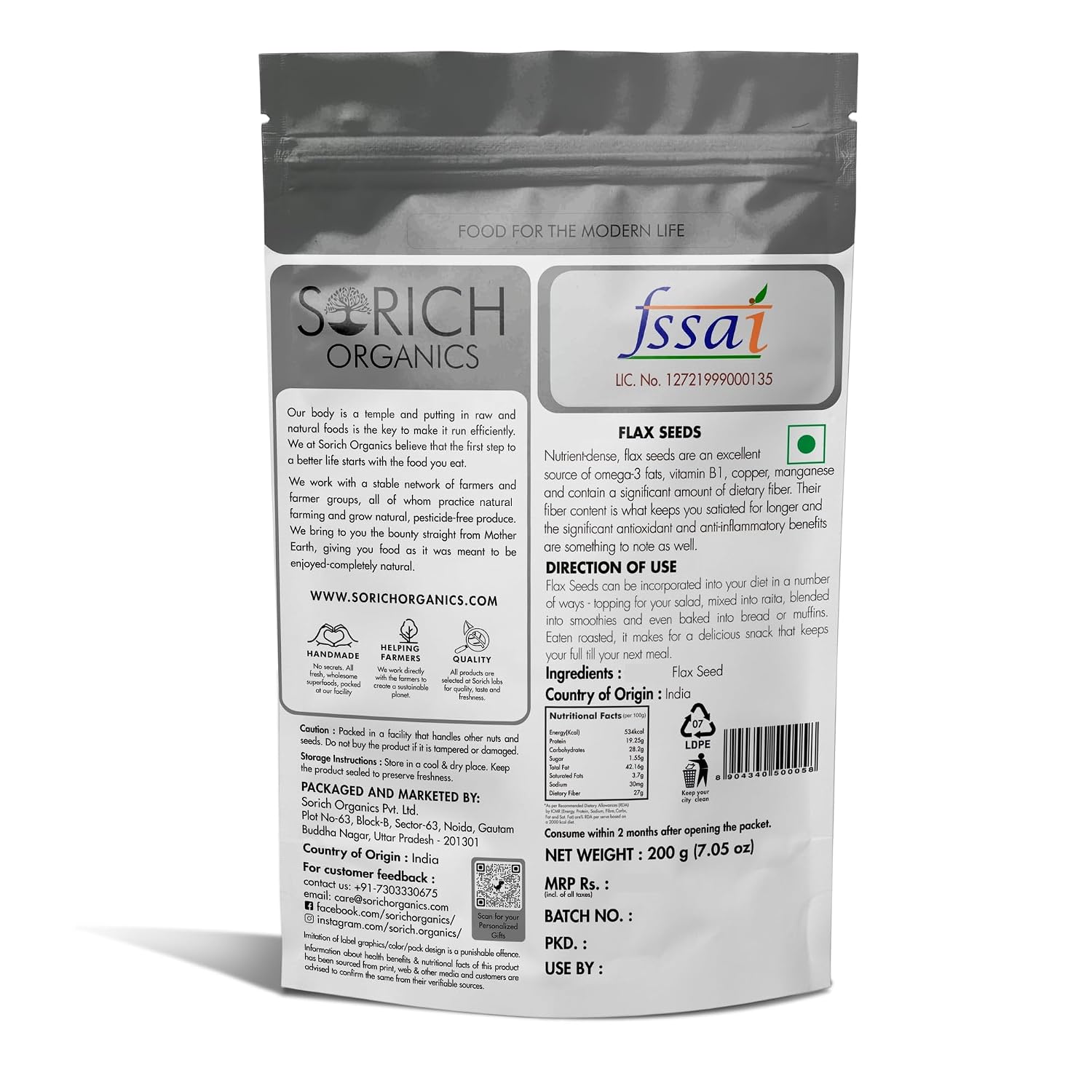 Sorich Organics Flax Seed - Alsi Beej|Alsi Seeds for Hair Growth | Raw Seeds for Eating | Source of Iron & Dietary Fibre | Rich in Protein