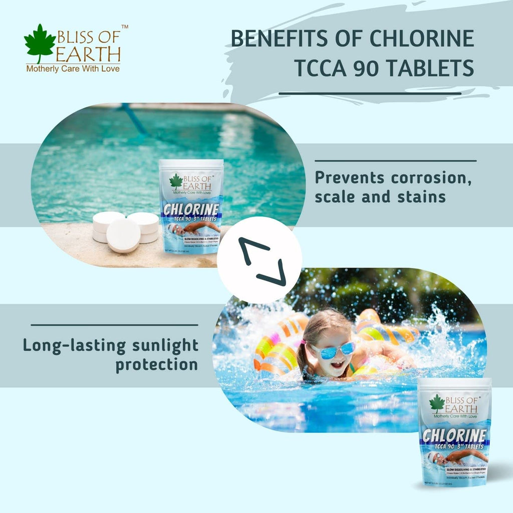 Bliss of Earth Chlorine Tablets for Water Tank - for Clean & Clear Swimming Pool, Kills Bacteria & Stops Algae, Pool Disinfectant 5 Japanese Chlorine Tablets - 1000gm
