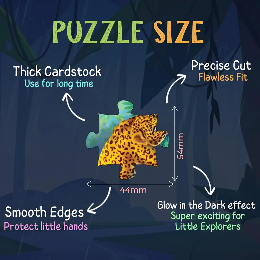 Playqid Glow in The Dark Tropical Rainforest Wild Animals Jigsaw Puzzle for Boys & Girls 72 Piece Floor Puzzle for Age 5 Educational Toy for Kids