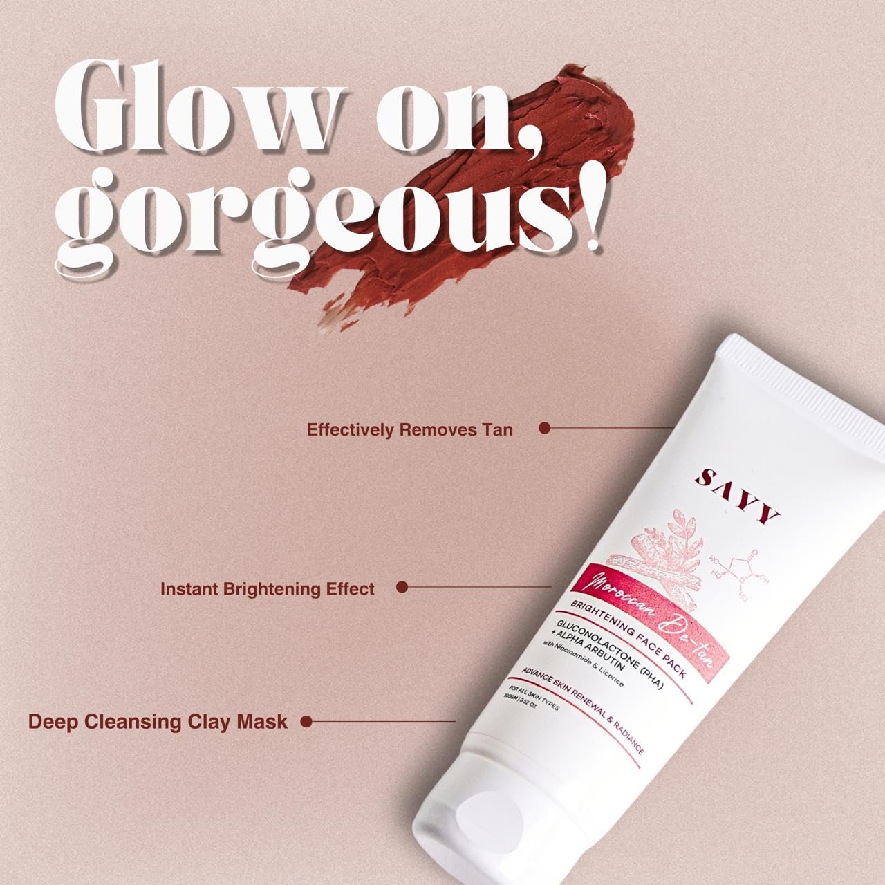 SAYY Moroccan DeTan Brightening Face Pack for Advance Skin Renewal Radiance Clay Mask