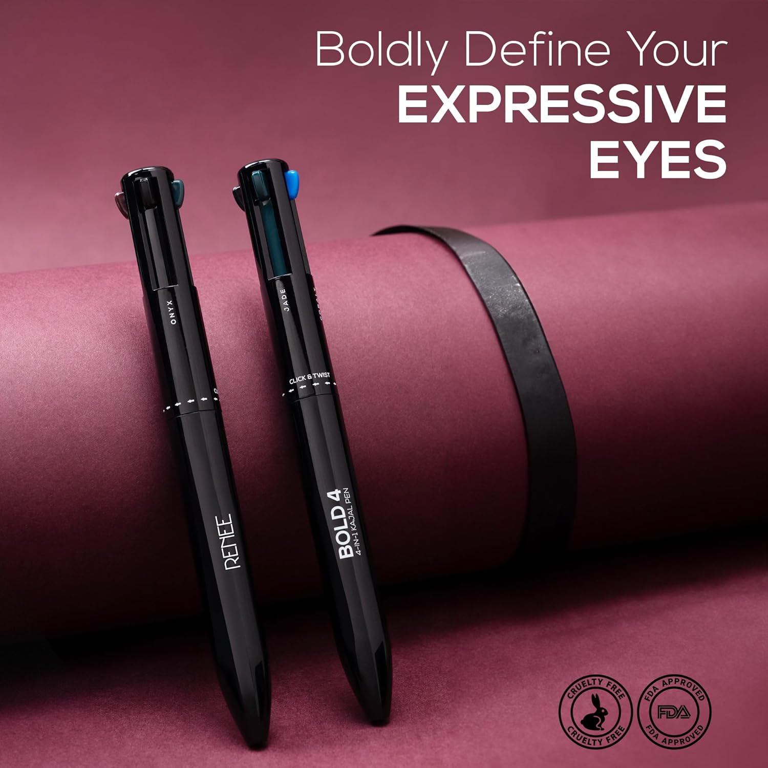 RENEE Bold 4-4-in-1 Kajal - Four Shades Black, Brown, Teal & Blue | Matte Finish | Rich Color Payoff | One-stroke Application | Travel Friendly | Easy to Use