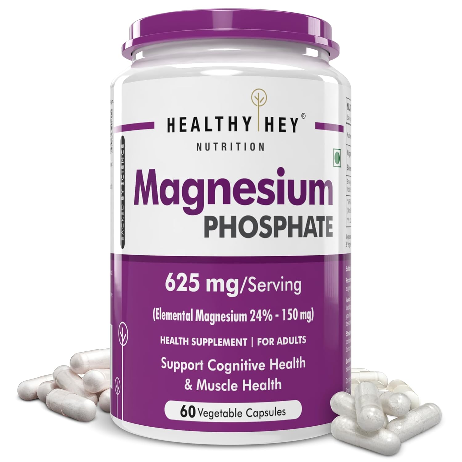 HealthyHey Nutrition Magnesium Phosphate - 625mg/serving - 60 Vegetable capsules