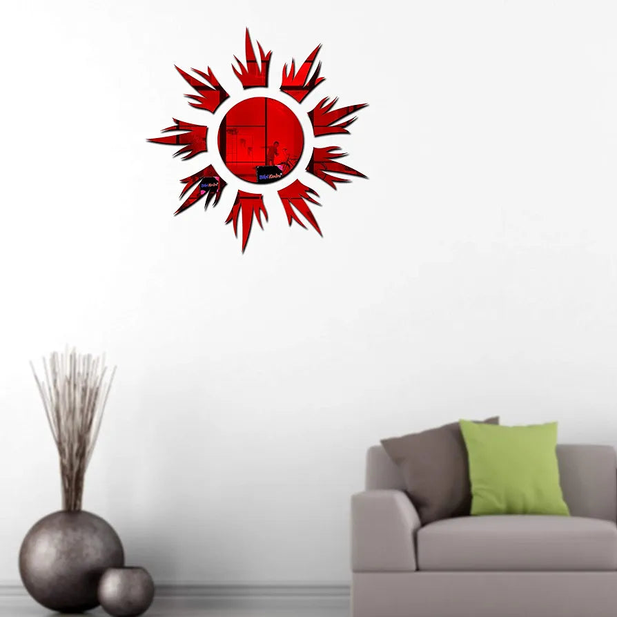Bikri Kendra Sun Red Mirror Stickers for Wall, Acrylic Mirror Wall Decor Sticker Model 11