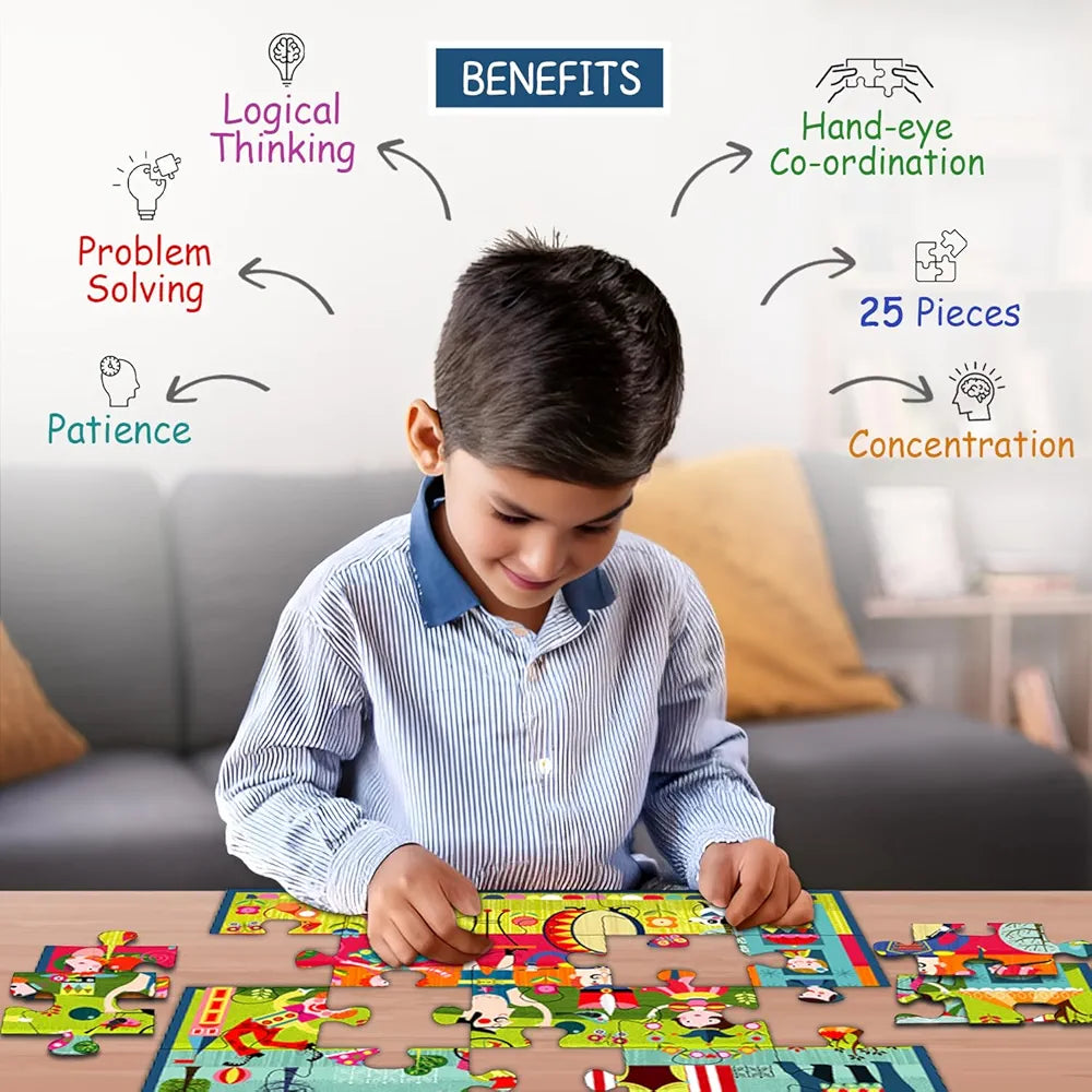 Playqid Puzzle for Children Circus Carnival 25 Giant Pieces Jigsaw Puzzle for Kids, Floor 2-4, Circus Tent Theme Party Gift for Toddlers