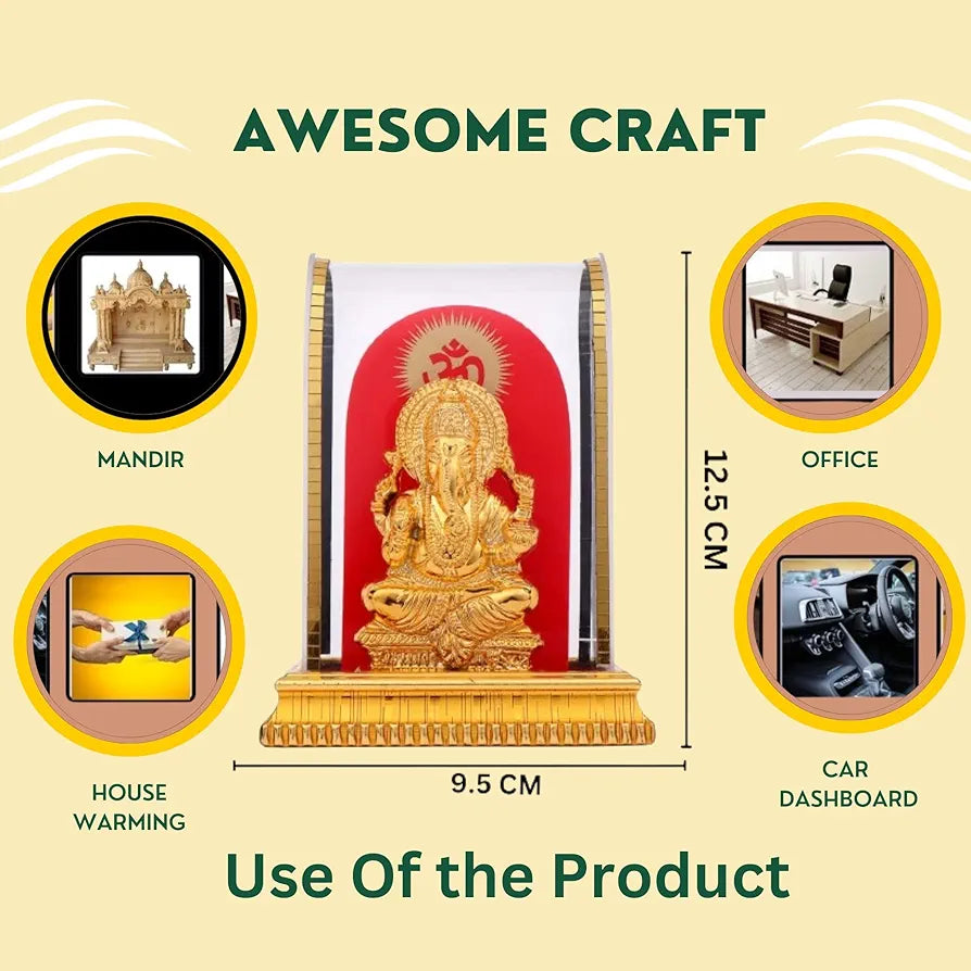 Awesome Lord Ganesh Idol in Acrylic Glass Box for and Figurine Showpiece Decorative Showpiece - 12.5 cm Gold