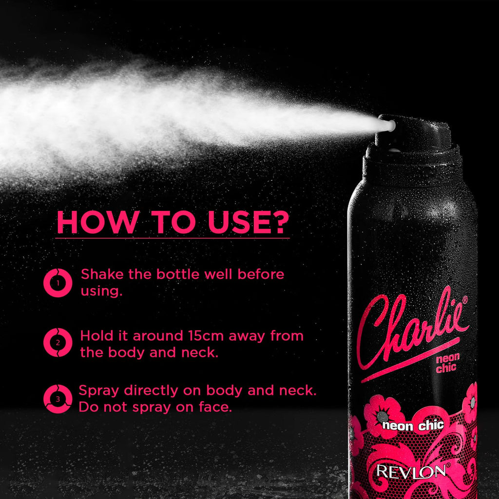 Revlon Charlie Neon Chic Perfume Body Spray | Vibrant, Feminine, And Naturally Sensual Scent | Contemporary And Bold Scent For Her | With Sandal Wood, Orange Flower, Grape Fruit | 150ml