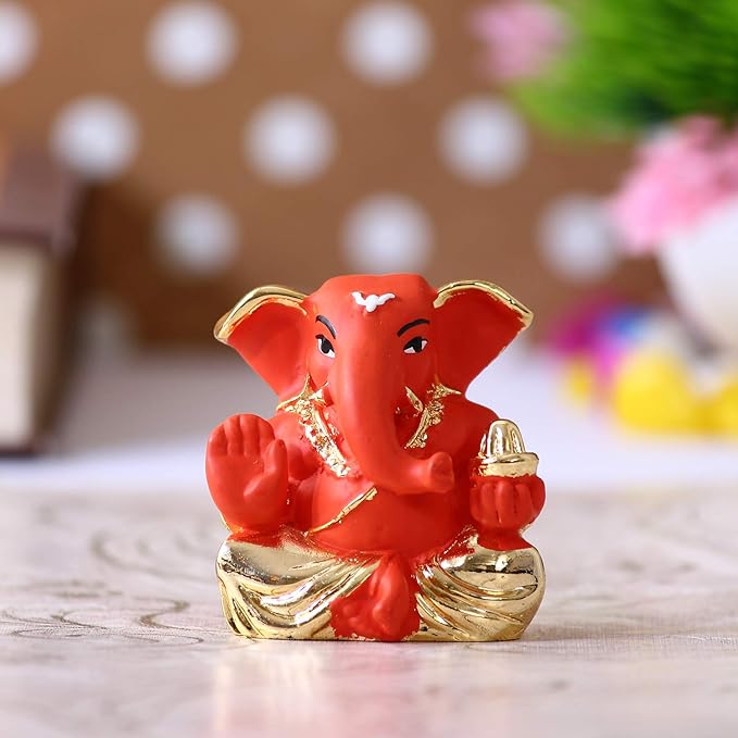 Ecraftindia Gold Plated Orange Appu Ganesha Decorative Showpiece