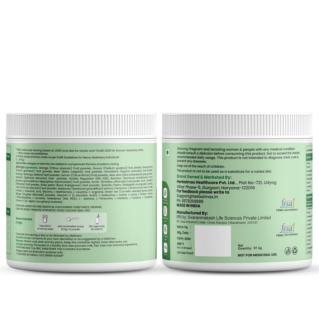 Herbalmax 100% Veg Collagen Beauty Builder 97.5g Plant-Based Collagen Supplement for Hair, Skin, Nails & Joints | With Vitamin C & E | Mixed Fruit Flavour | Naturally Gluten-Free & No Added Sugar