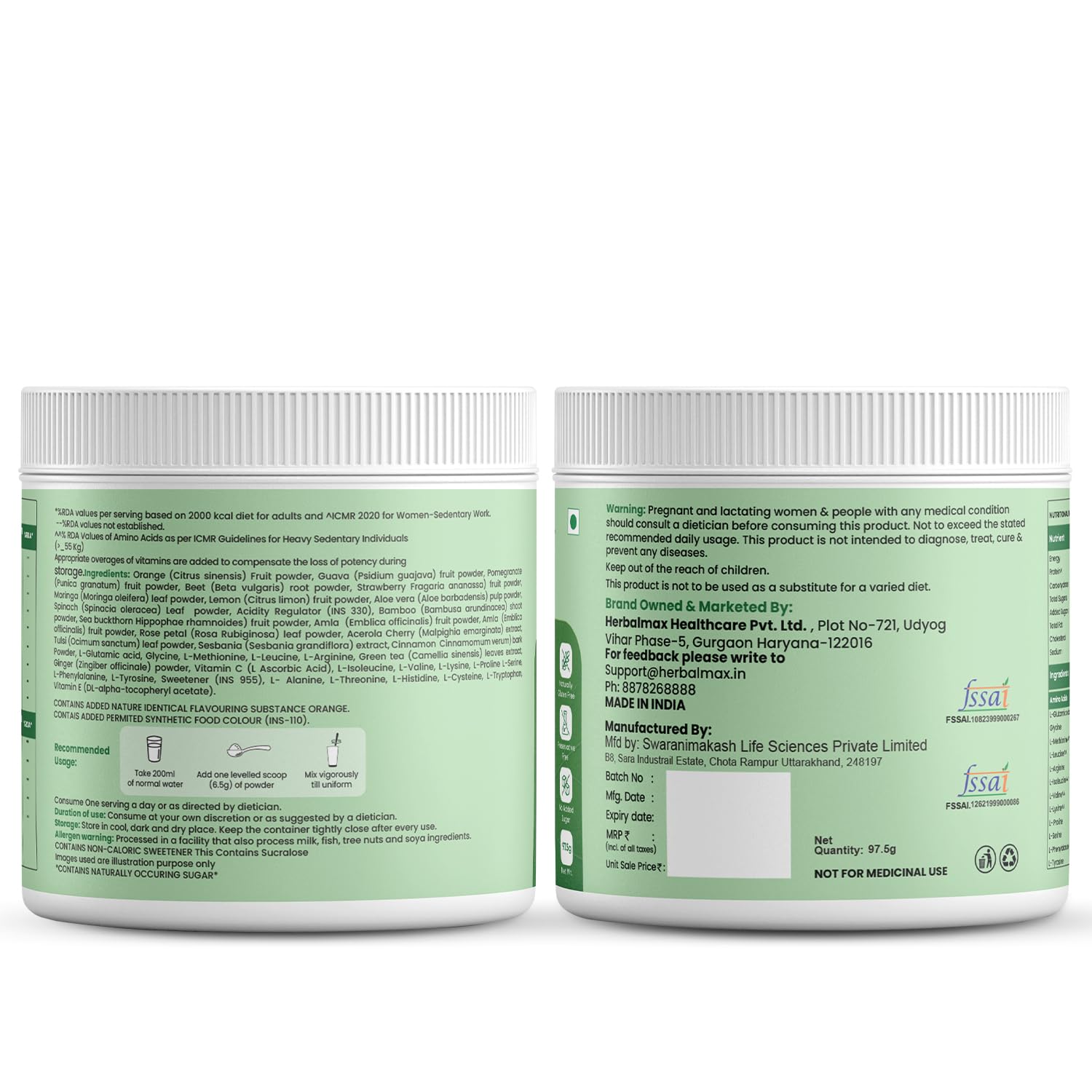 Herbalmax 100% Veg Collagen Beauty Builder 97.5g Plant-Based Collagen Supplement for Hair, Skin, Nails & Joints | With Vitamin C & E | Mixed Fruit Flavour | Naturally Gluten-Free & No Added Sugar