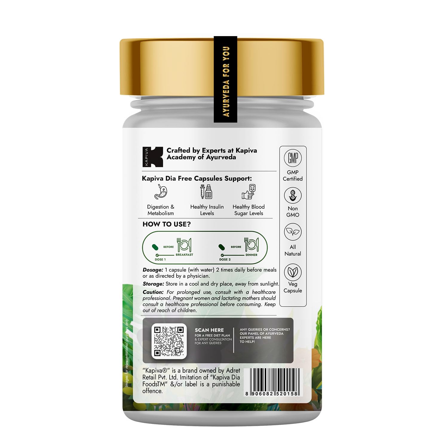Kapiva Dia Free Capsules | Helps Manage Blood Sugar Levels With Karela, Jamun & Gudmar | 100% Ayurvedic Capsules with Powerful Herbs | 1 Month Pack for Diabetes/Diabetic Care | 60 Capsules/Tablet