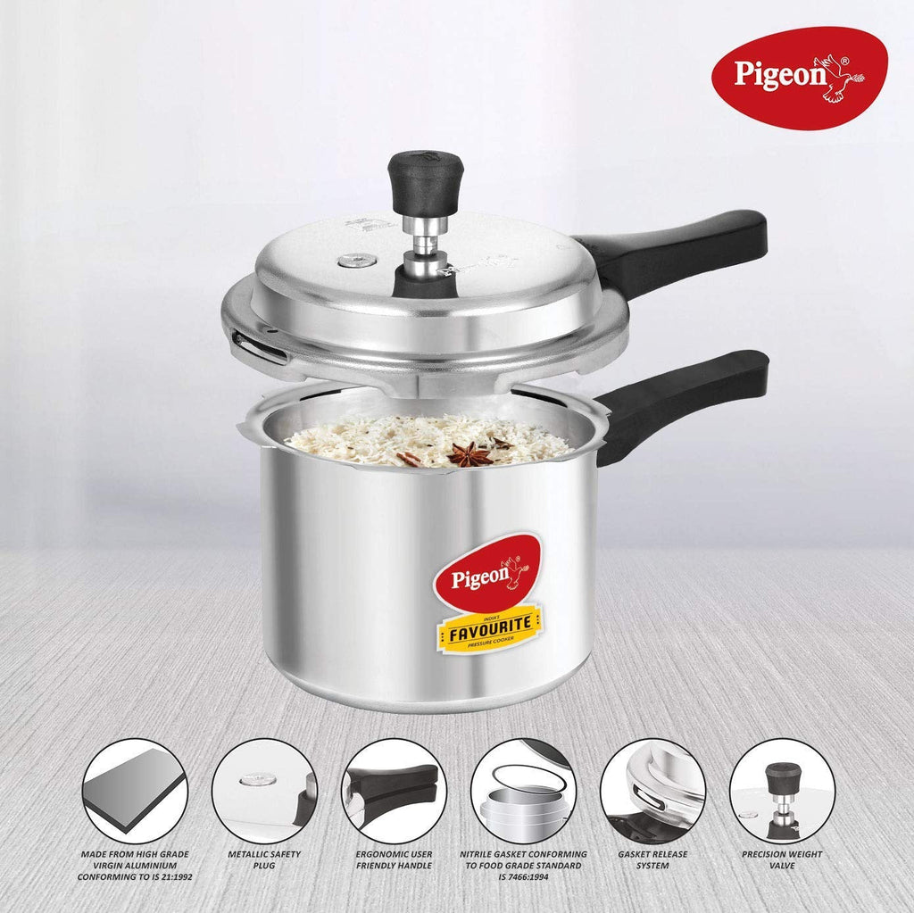 Pigeon By Stovekraft Induction Base Aluminium Pressure Cooker with Outer Lid - 3 Litres (Silver)