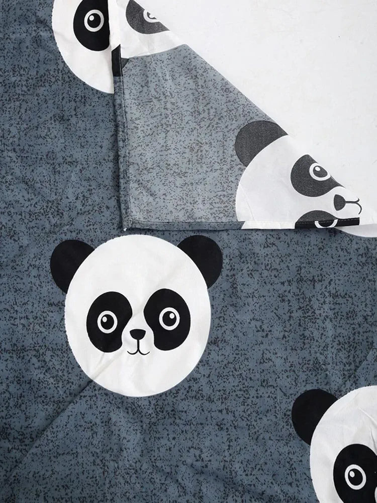 Homefab India 144 TC Microfiber Single BedSheet with 1 Pillow Cover Grey Black Panda