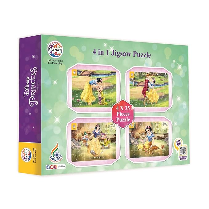 Ratna's 4 in 1 Princess Snow White Jigsaw Puzzle 140 Pieces for Kids | 4 Jigsaw Puzzles 35 Pieces Each