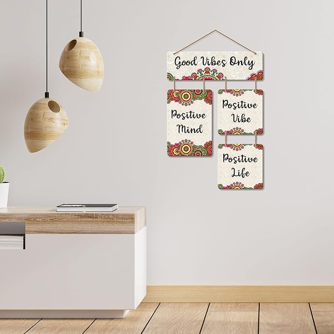 Artvibes Good Vibes Only Decorative Wall Art Mdf Wooden Wall Hanging for Living Room | Quotes Items House Decoration
