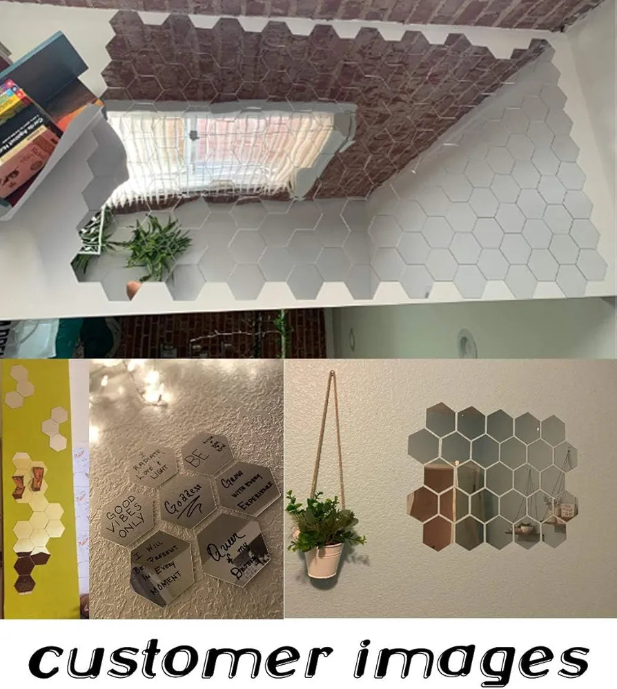 Bikri Kendra Hexagon 35 Silver with 20 Butterfly Silver Decorative Mirror Sticker for Wall Wall Stickers for Hall Room Bed Room