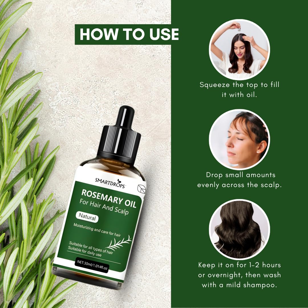 Smartdrops Rosemary Oil for Hair | Rosemary Oil for Hair Growth | rosemary Essential oil for hair Fall | Hair Strengthening Treatment for Healthy Nourished Hair- (30 ml)