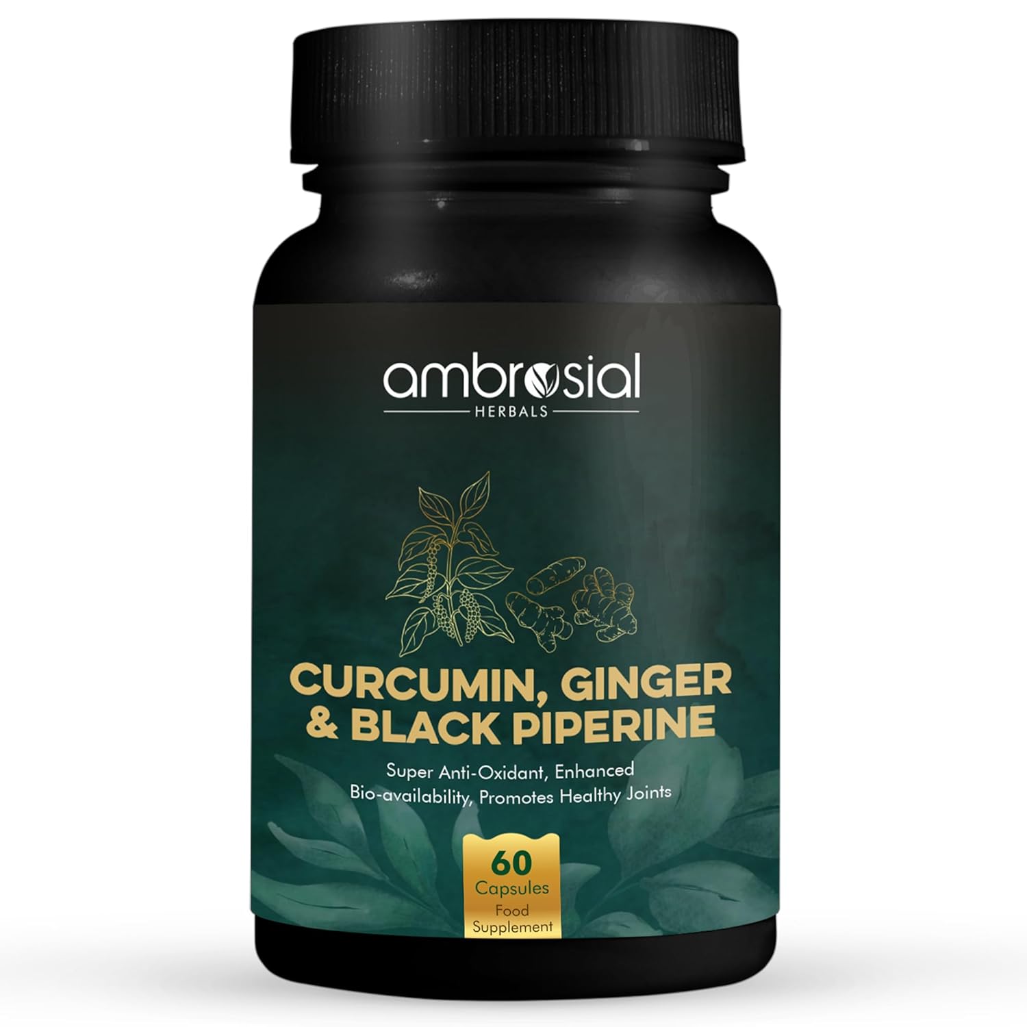 Ambrosial Curcumin Capsules With Turmeric and Black Pepper with Ginger | High Strength Tablets with Enhanced Absorption | 95% Curcuminoids Curcumin with Piperine (Pack of 1-60 Capsules)
