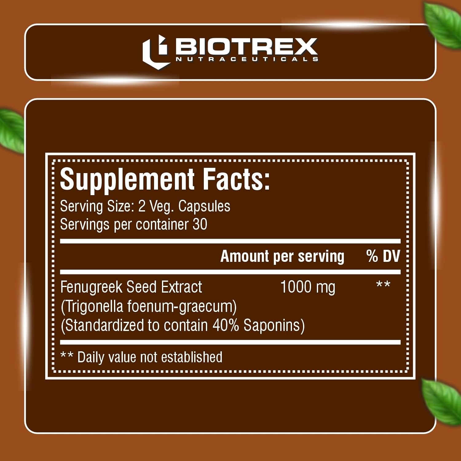Biotrex Fenugreek - Improves Cholesterol Levels, 1000mg (60 Capsules), nutritional supplement, multivitamins, vitamin capsules, for men, women and adults, best health supplements