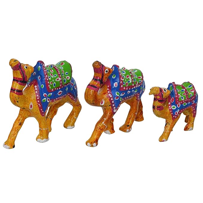 Ecraftindia Multicolor Handcrafted Set of 3 Camel Statues Animal Figurines Decorative Showpieces