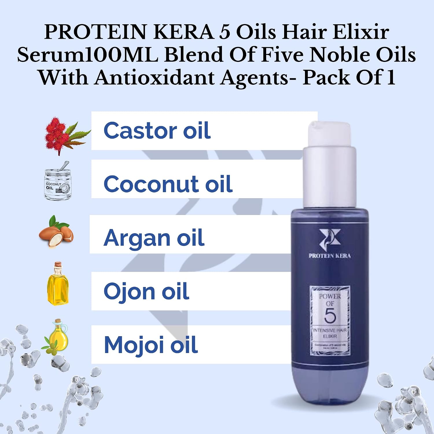 PROTEIN-KERA 5 Oils Hair Elixir Serum 100ML Blend Of Five Noble Oils With Antioxidant Agents, Provides Shine Softness Strength And Nourishment- Pack Of 1
