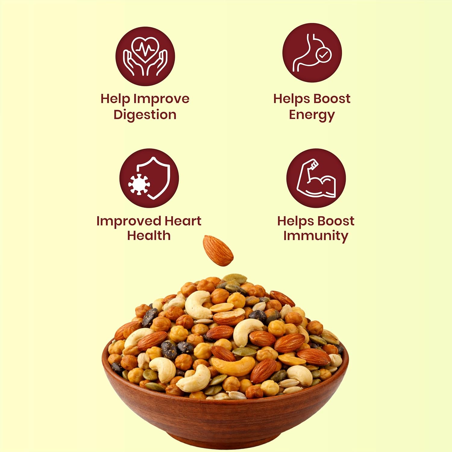 Growfitz Protein Crunch Seeds & Nuts Mix, 500g | 40g High Protein | Air Roasted Almonds, Cashews, Chickpeas, Soy Nuts, Peanuts, Pumpkin & Sunflower Seeds | 0% Sugar | Export Quality Healthy Snack