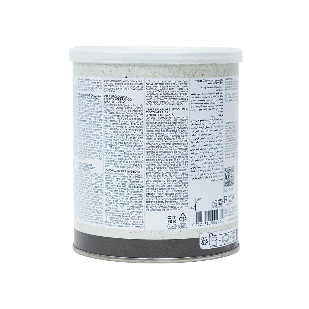 Rica White Chocolate Liposoluble Wax for Dry Skin with Glyceryl Rosinate, Natural Beeswax and Zinc Oxide - 800ml