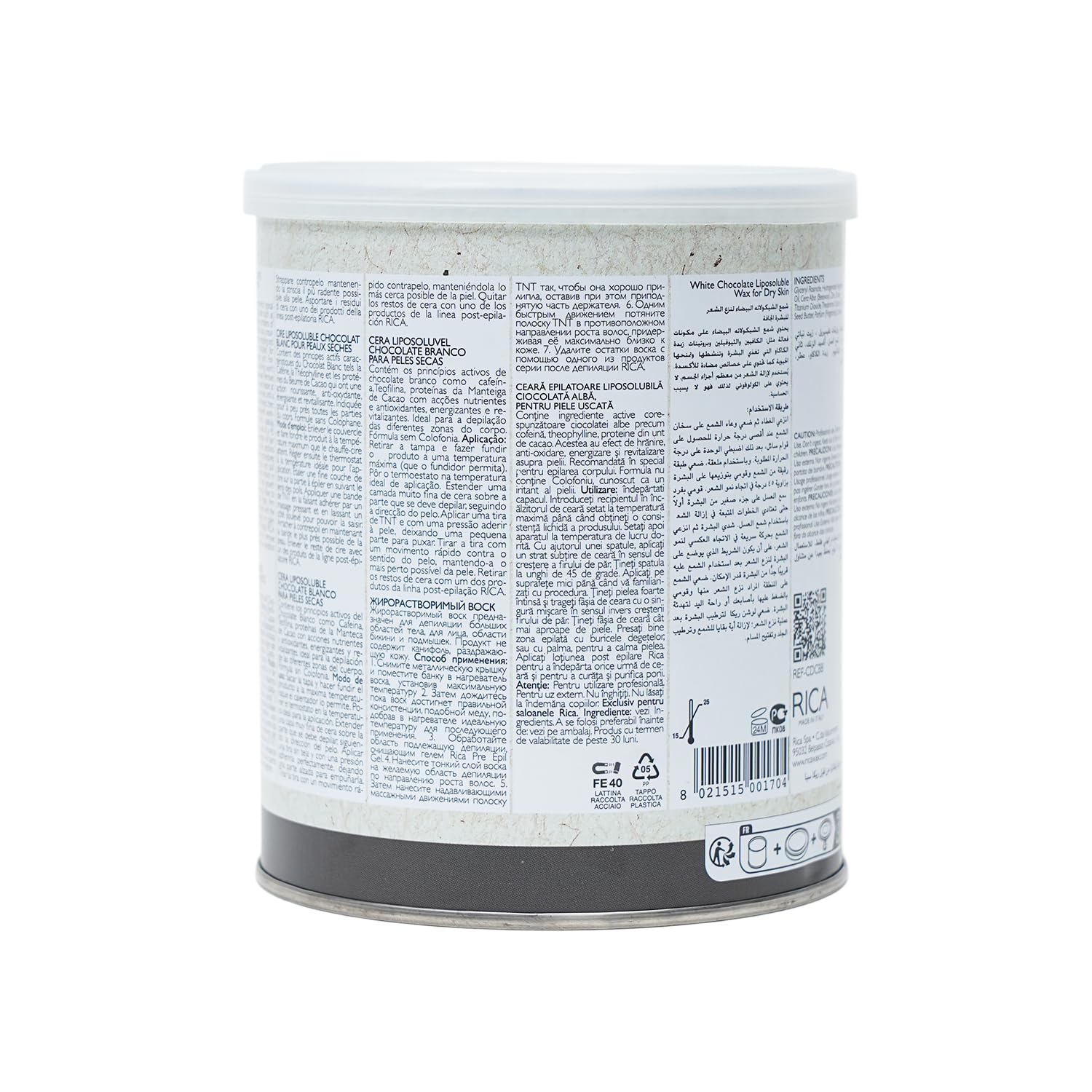 Rica White Chocolate Liposoluble Wax for Dry Skin with Glyceryl Rosinate, Natural Beeswax and Zinc Oxide - 800ml