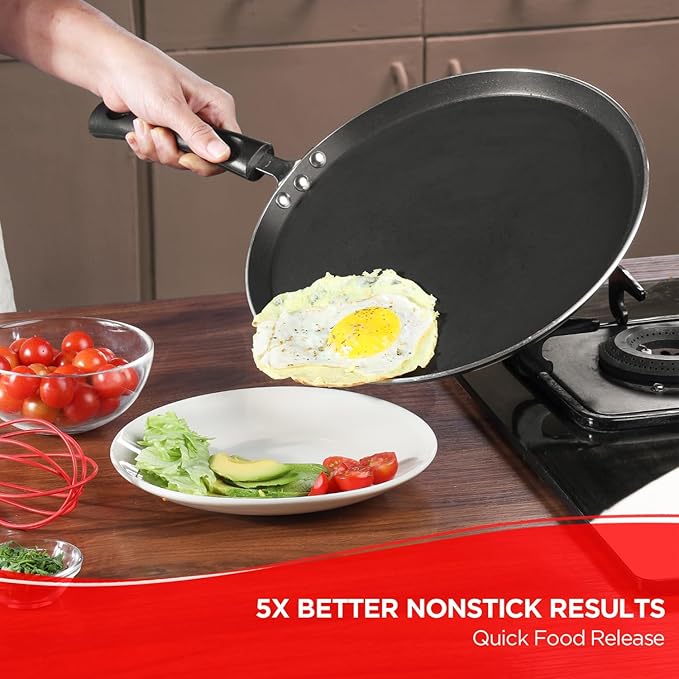 Vinod Zest Aluminium Non Stick Dosa Omni Tawa - 30cm | 3mm Extra Thick | 3 Layer Ceramic Coat | Bakelite Handle