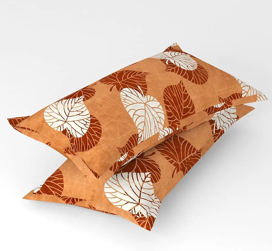 Homefab India 144 TC Microfiber Double Bedsheet with 2 Pillow Covers Beige Leafs