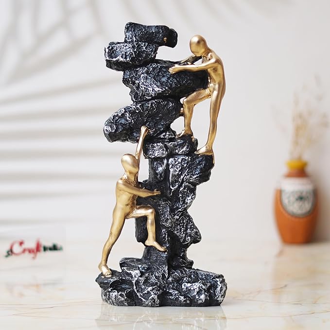 Ecraftindia 2 Men Climbing on Rock Mountain Climbers Human Figurine Decorative Showpiece