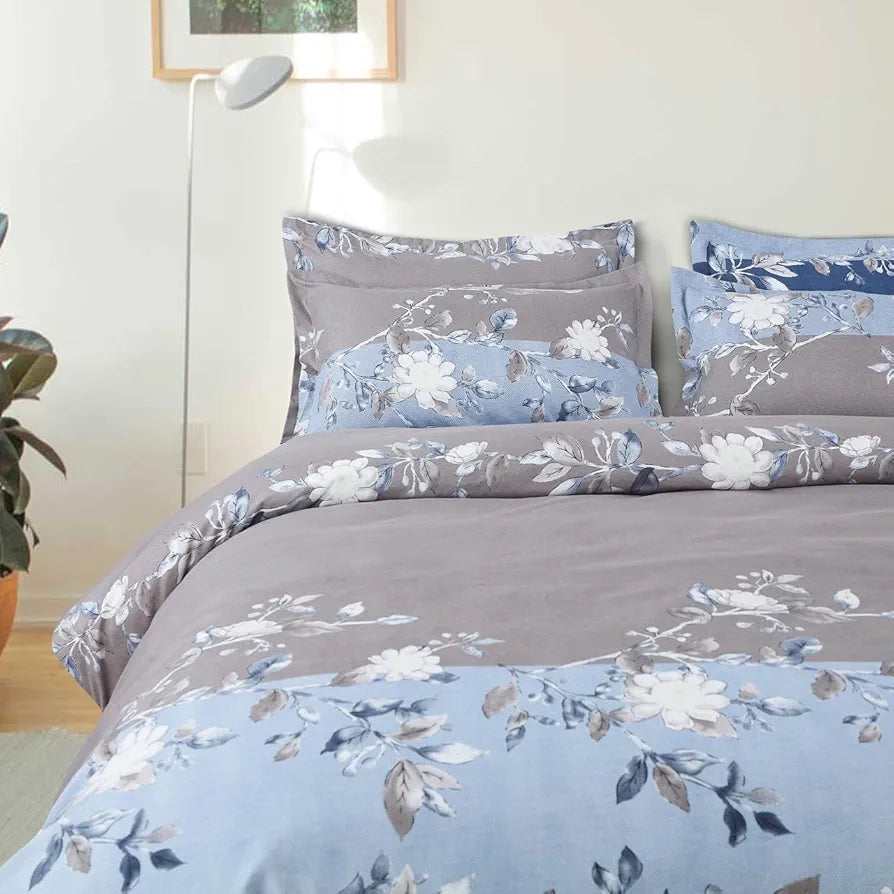 The Home Style 400 TC Cotton Elastic Fitted All Around Printed King Size Double Bed Bedsheet wih 2 Pillow Cover Frost Blue