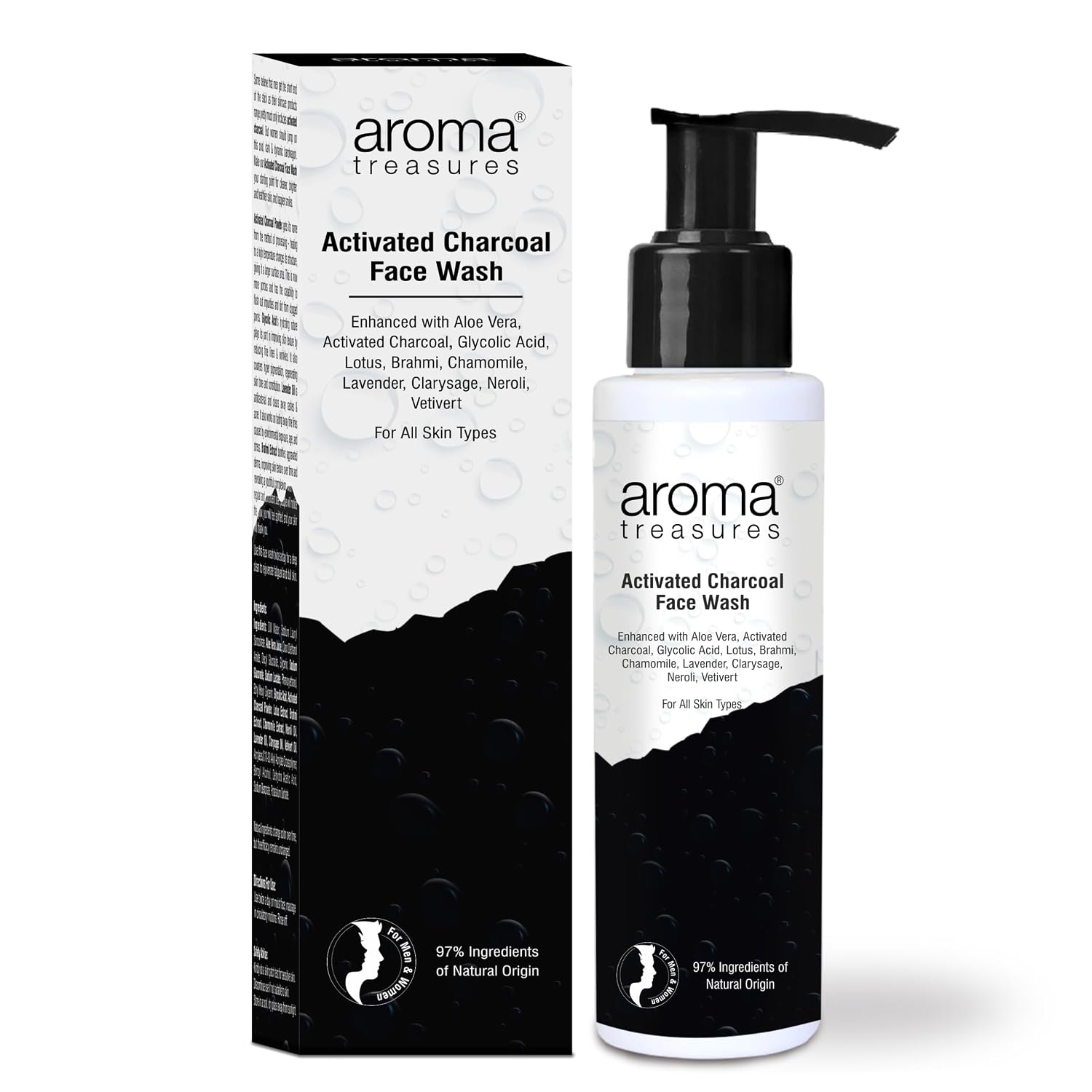 Aroma Treasures Activated Charcoal Face Wash for Men & Women | Deep Cleansing Oil Control Facewash with Aloe Vera & Glycolic Acid for Acne, Bright & Healthy Skin – 100ml