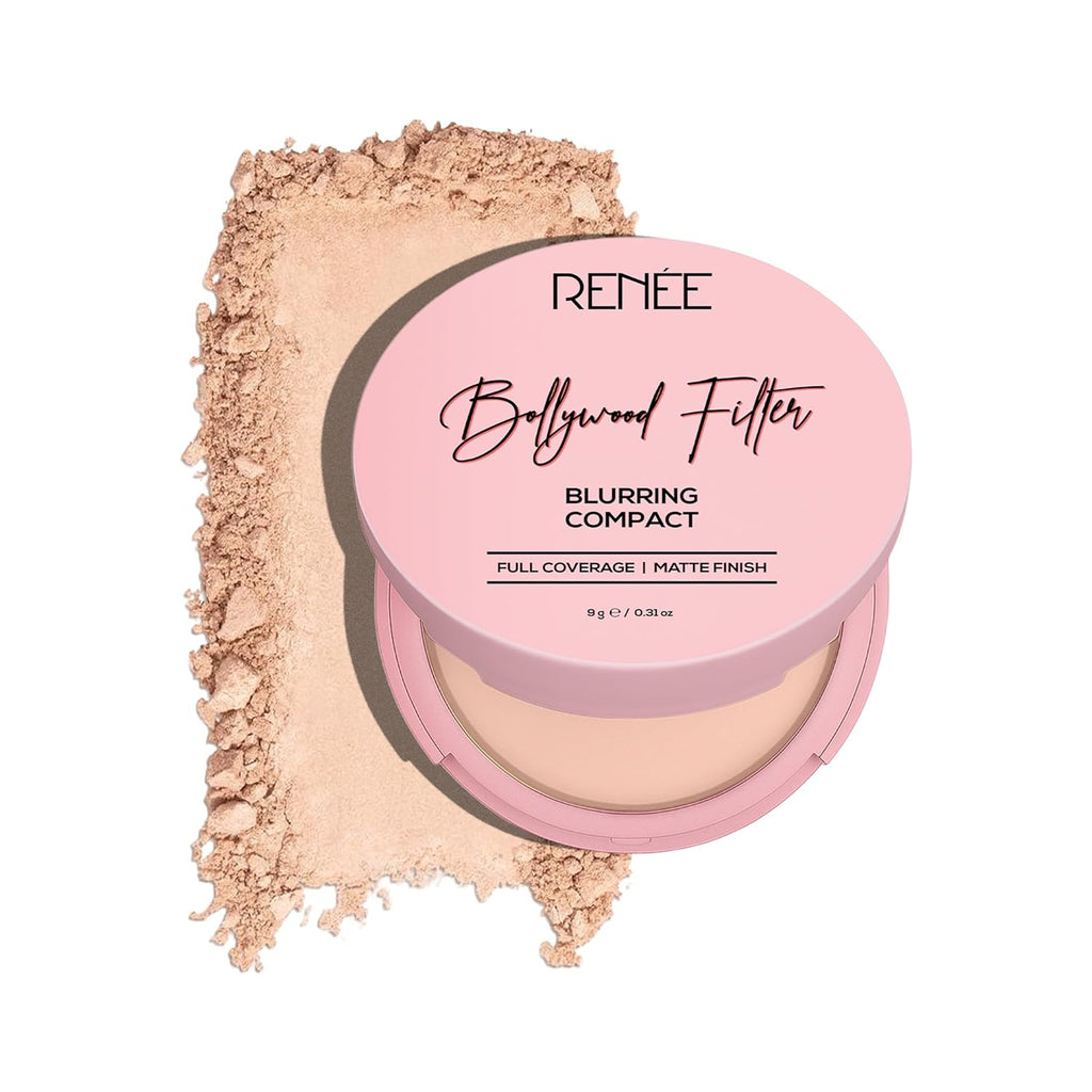 RENEE Bollywood Filter Blurring Compact - Cashew Swirl | Pore Minimising, Matte Finish, Full Coverage, Rich Pay-off | Blurs Pores & Blemishes | 9g