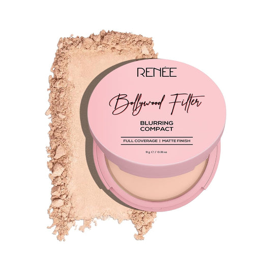 RENEE Bollywood Filter Blurring Compact - Cashew Swirl | Pore Minimising, Matte Finish, Full Coverage, Rich Pay-off | Blurs Pores & Blemishes | 9g