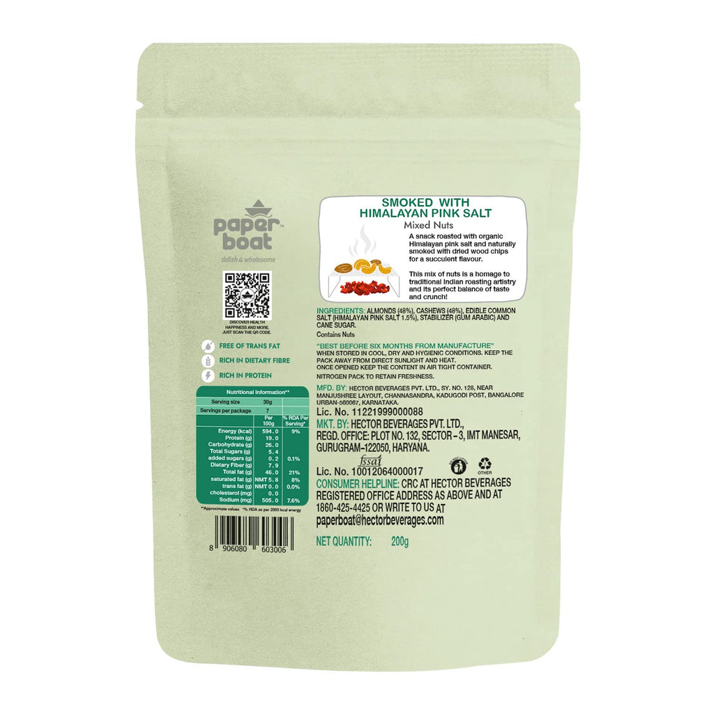 Paper Boat Smoked and Roasted Mixed Nuts with Himalayan Pink Salt, Premium Dry Fruit Mix | Almonds & Cashews, Pouch (200g)