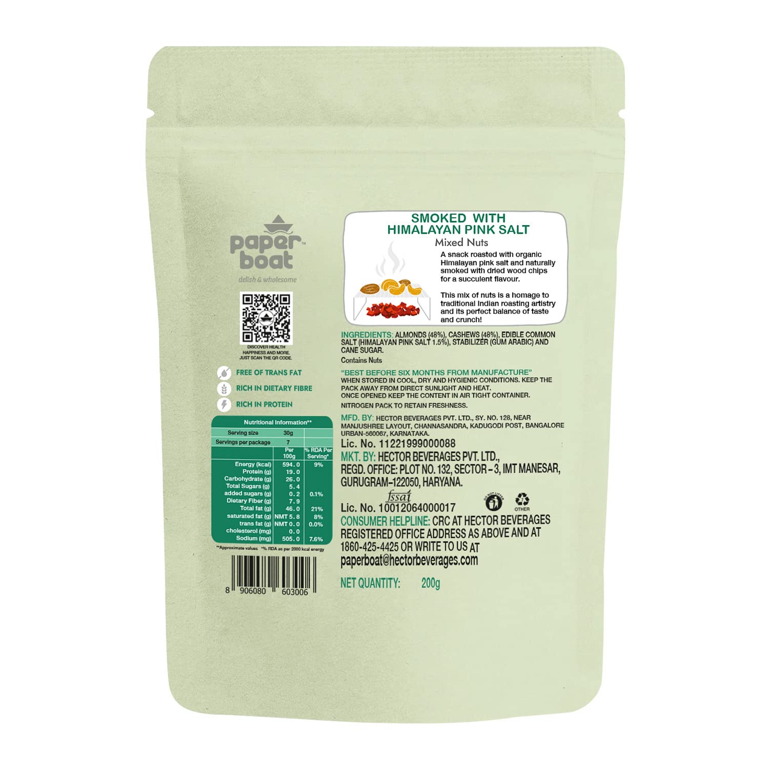 Paper Boat Smoked and Roasted Mixed Nuts with Himalayan Pink Salt, Premium Dry Fruit Mix | Almonds & Cashews, Pouch (200g)
